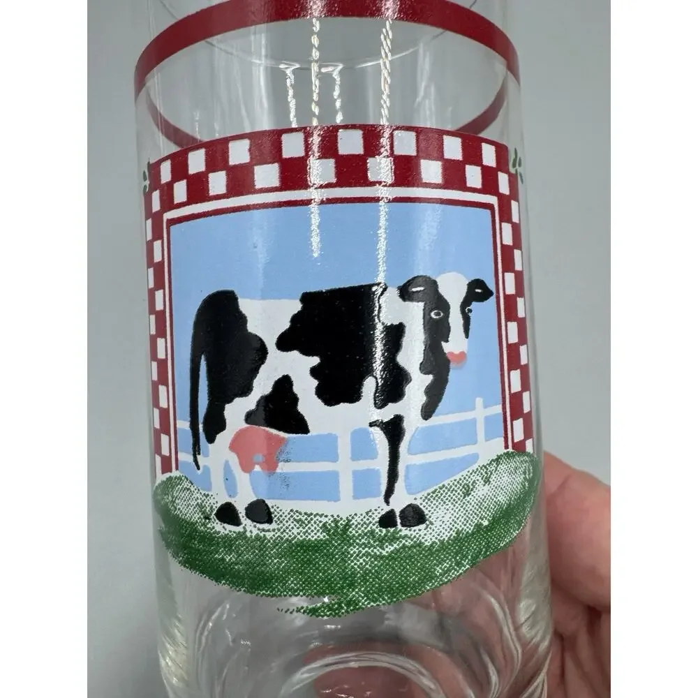 Vintage Fannies Farm Cow Glass Tumblers Set of 4 Glasses Farmhouse Kitchen USA